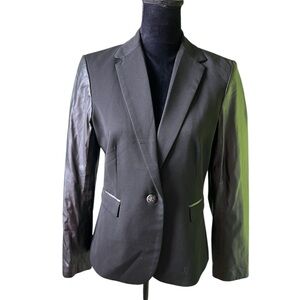 ABS Platinum Black Faux Leather Sleeve Blazer Jacket Womens Medium